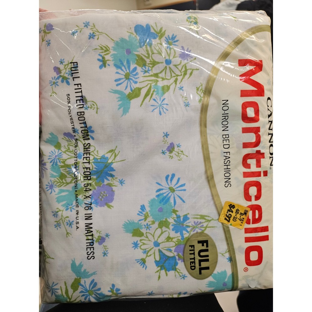Vintage Cannon Monticello Full Fitted Sheet Field cottage Floral New NIP